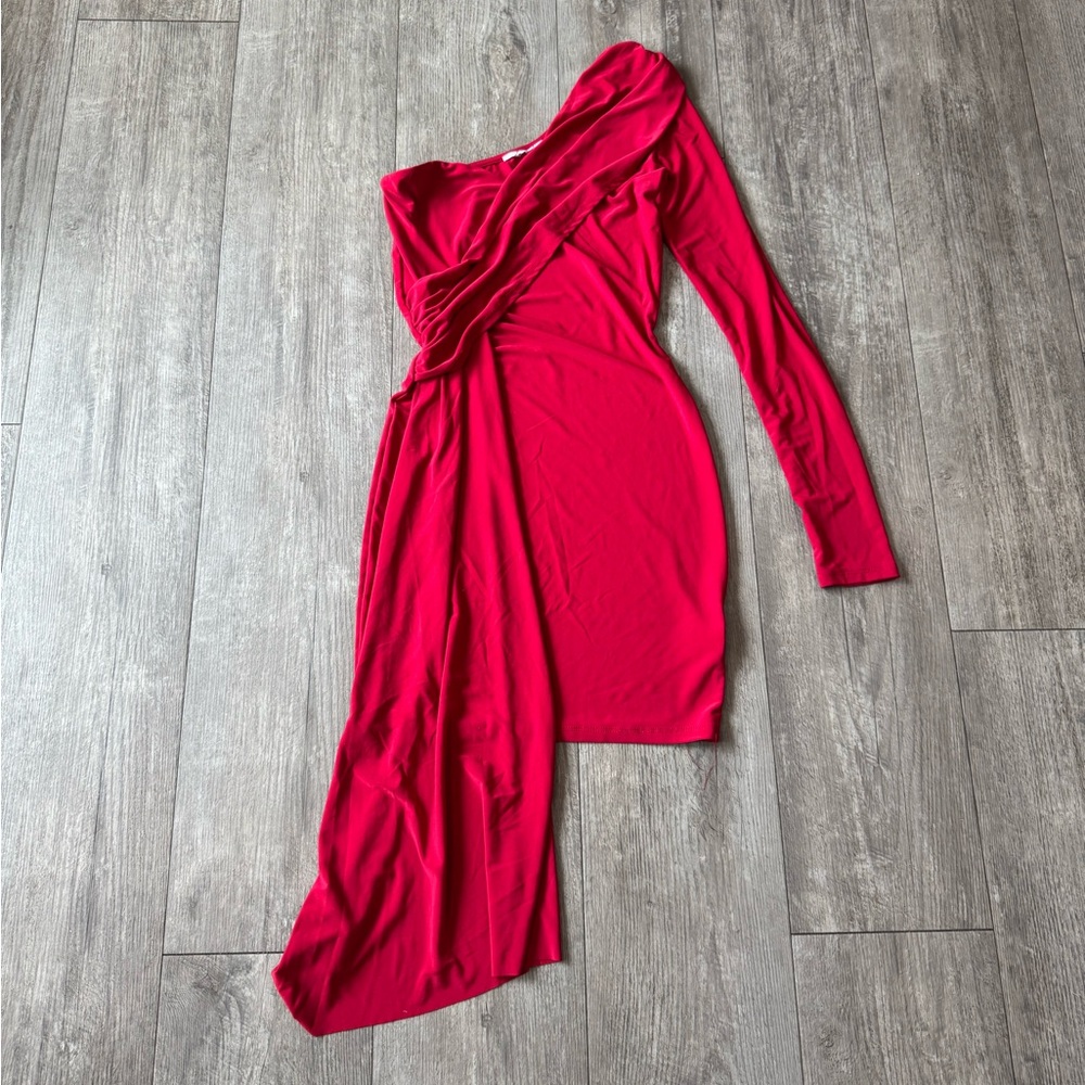 🍒AMTIOUS Elegant Red Asymmetrical Dress